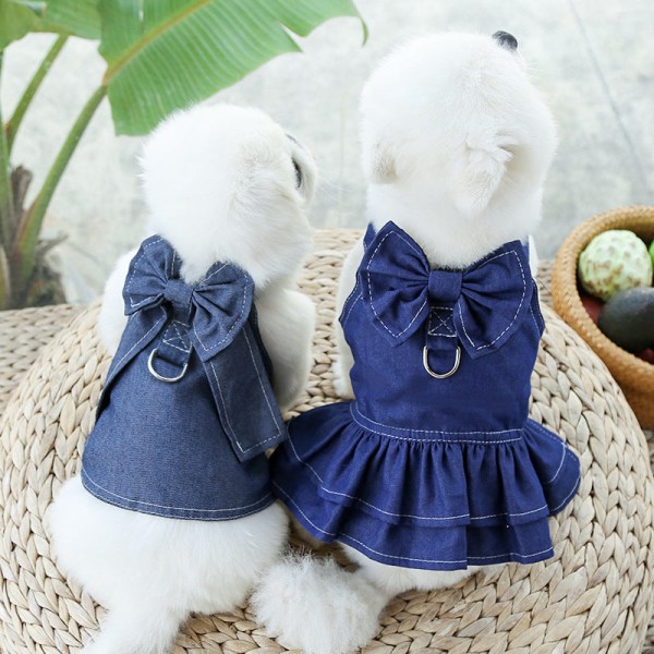 Husdjurskläder Katt jeanskjol Walking Dog ut bröst och rygg dragkraft Skirt 2xl