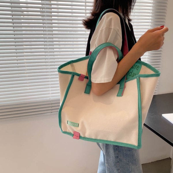 Dam Handväska Canvas Bag Casual Artistic Axelväska New Color-green