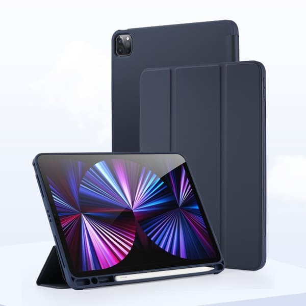 Etui til iPad Pro 2017 10.5\" mørkeblå tre-fold læderrem flydende silikone blød