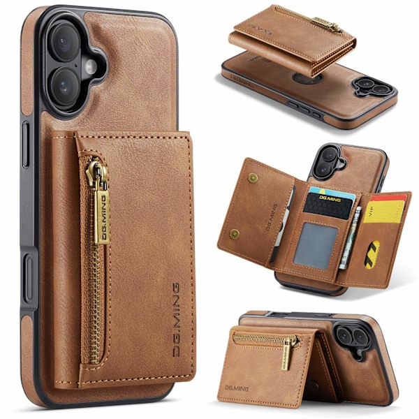 Etui til iPhone 13 Pro Max M5 kombination brun magnetisk lynlås pung to i en split