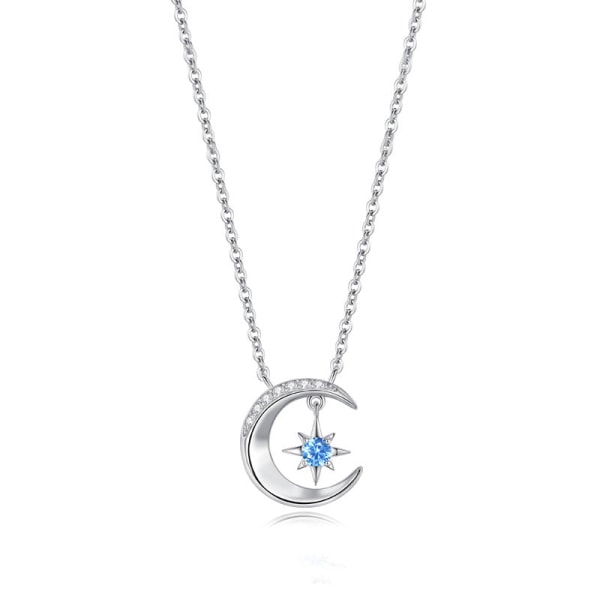 Kvinner halskjede kjede choker anheng smykker jenter gave Star Moon Sterling sølv Plating White gold color (blue zirconium) 925 silver