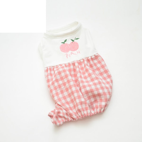 Kæledyrstøj Forår og sommer Hundeoveralls Græskarbukser Teddy Pomeranian Tøj Pink plaid XL