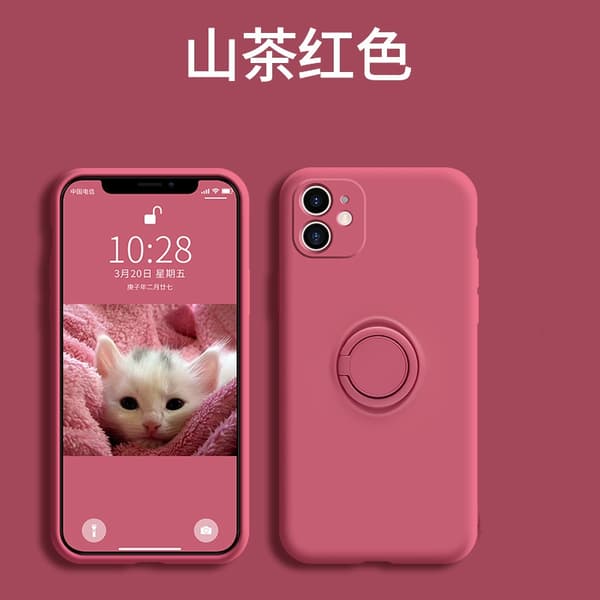 Skal för iPhone 17 Pro Kamelia Röd Flytande Silikon Ringstativ Fallsäkert