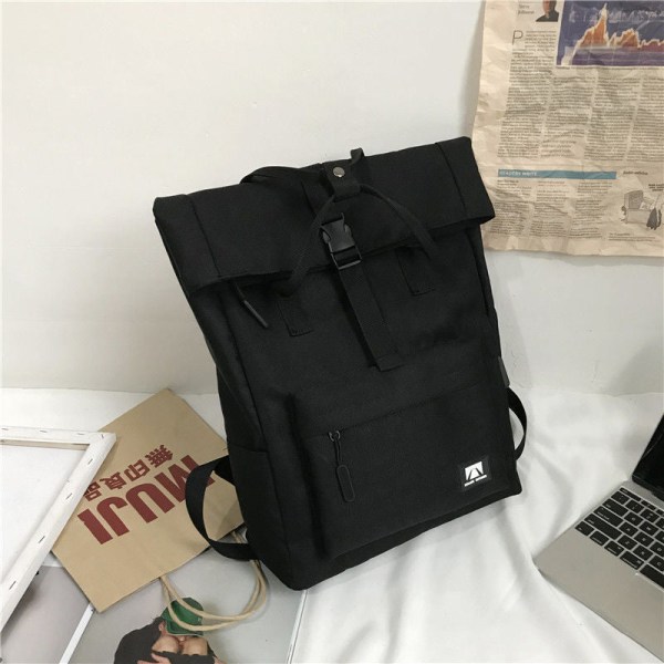 Ryggsekk Utendørsveske Stor kapasitet 16-tommers bærbar student Allsidig skolesekk i koreansk stil Kvinne High School Mann [Black] waterproof thickened fabric school bag