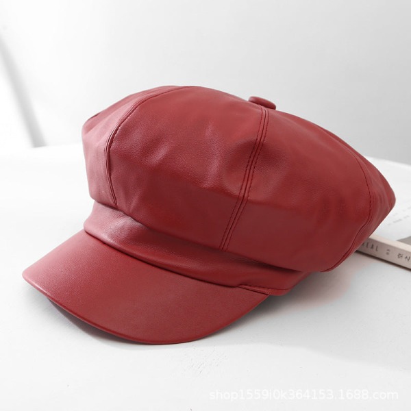 Cap 2022 Höst Vinter Läder Casual Enfärgad Bright red 54-58cm