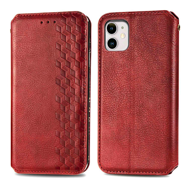 Etui til iPhone 13 6.1 Rødt Læder Flip Magnetisk Kort Indsættelse 3D