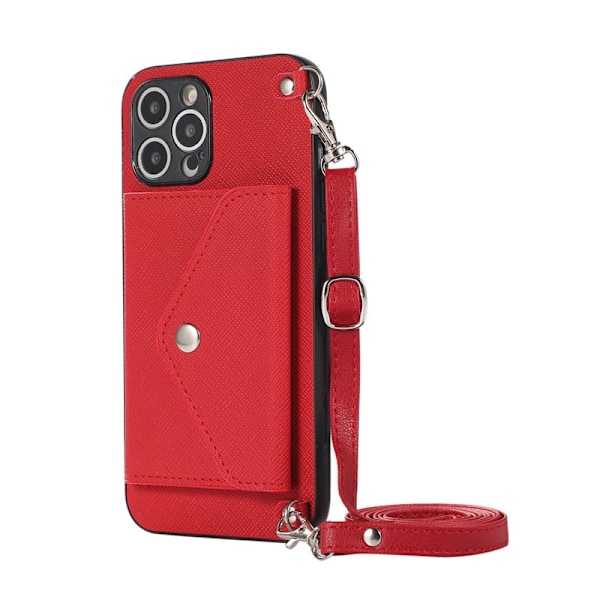 Punainen iPhone 13 6.1 tuuman suojakotelo [kaulanauhalla] monitoimisella korttipaikalla ja lompakolla sekä crossbody-kaulanauhalla