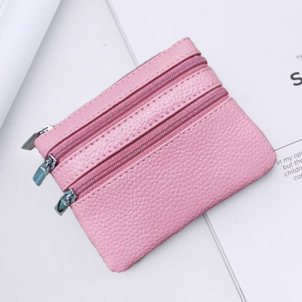 Kvinner lommebok myntveske Ekte skinn Hjem Zip Key Bag Multifunksjonell kortholder Pink
