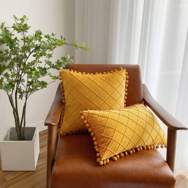 Ensfarvet fløjl Rhombus Plys kuglekvast Sofa pudebetræk Orange Yellow 30*50cm