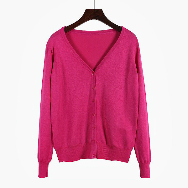 Kvinder Strik Efterår Vinter Sweater Cardigan Langærmet V-hals Aircondition skjorte Slankende Rose Red XXXL