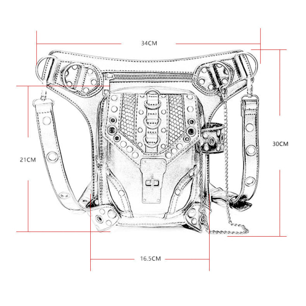 Steampunk Retro midjeveske for kvinner, utsøkt Rivet Skulder Messenger Bag BG018-2 12.5 inches