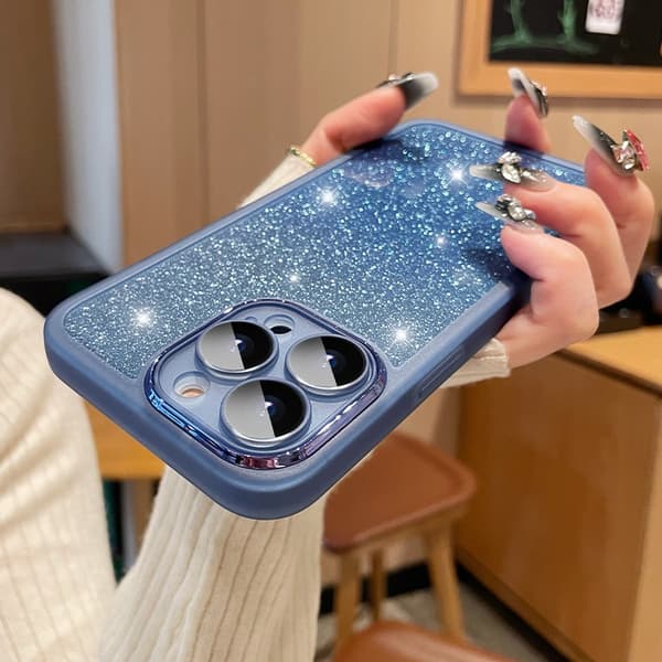iPhone 17 Magic Eye + Glitter Peak Blå gradient blixt ultratunn full-lins skal