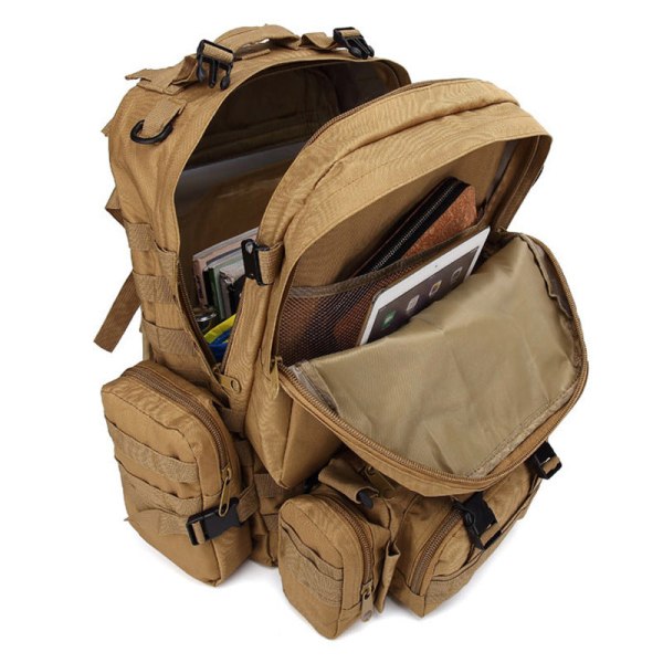 Kvinner jente ryggsekk skulderveske skolesekk Multifunksjonell Tactical Hiking Outdoor Camouflage Mix Pack Travel Bag Three sand color one size fits all