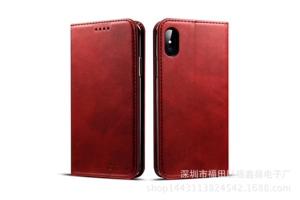 Etui til iPhone 13 Pro Max rød retro snap-on flip kortpung læder