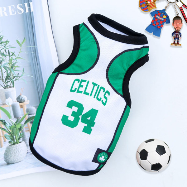 Kjæledyrsklær Hund Golden Retriever Sommernettvest VM-balluniform Basketballklær White green No. 34 Celtic m