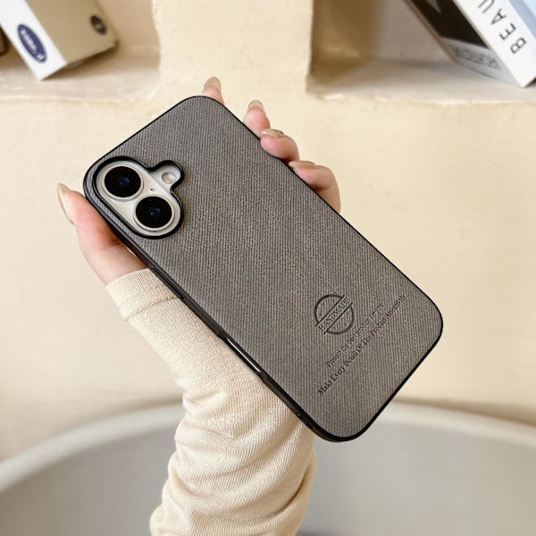 Fodral för iPhone 15 Plus Grå Enkel Läder Hudvänlig