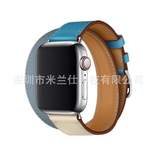 Klockarmband för Apple Watch iWatch 38/40/41/42mm-S10 52 Dubbel Cirkel Beige med Ljusblå