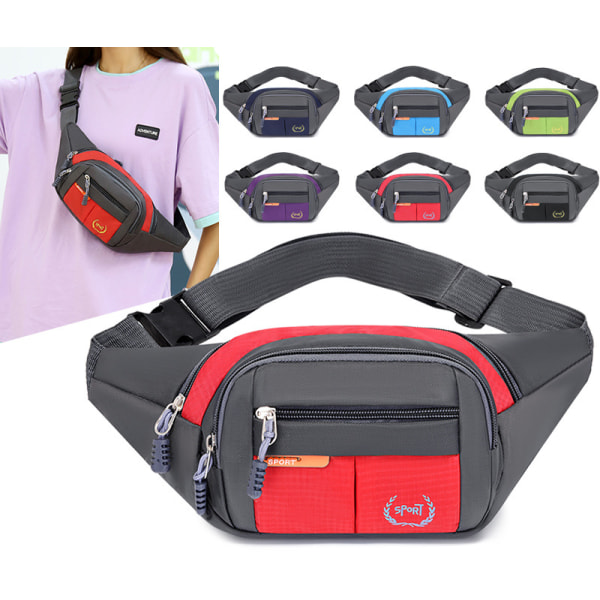 Midjeveske Lommebok Stor kapasitet Skulder Messenger Bag Sportsbag Purple