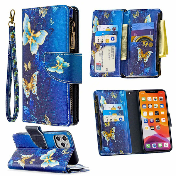 Etui til iPhone 13 Mini Kingdee malt glidelåspung multifunksjonell lommebok skinn kortspor