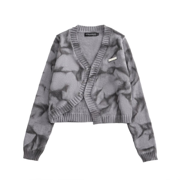 Women Knitwear Autumn Winter Sweater Heyhenry Salt V-neck Long Sleeve Cardigan Retro Tie-Dye Outfit Blue S