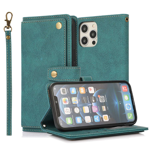 iPhone 14plus -kotelo, tummanvihreä, unenomainen, monitoiminen nahkainen crossbody-laukku, putoamista estävä lompakko