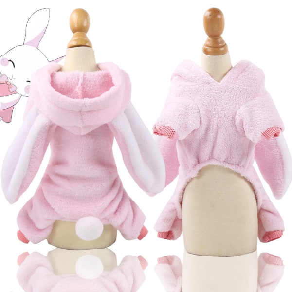 Knapp för husdjurskläder Fyrbensflanell Varma färgglada ränder och prickar super long eared rabbit pure Pink M back length 30cm