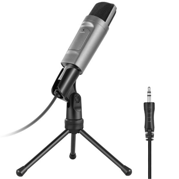 Shenzhen Styrke Direkte Tilførsel 3,5 mm Grensesnitt Kondensator Mikrofon Datamaskin Live Karaoke Spill Mikrofon med Brakett Standard Gray