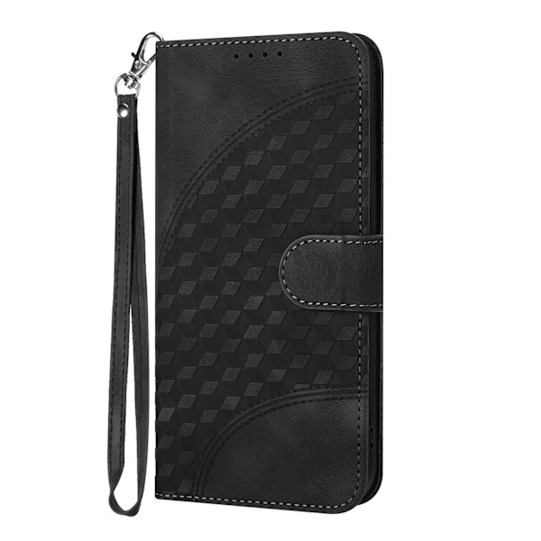 Fodral för iPhone 14plus svart läder solid skin diamantpräglad kortplånbok