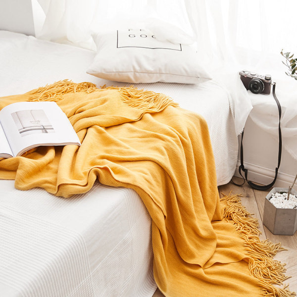 Dusk ullteppe Sofatrekk Strikket pledd Sengesett Klimaanlegg pledd Kontor Cashmere pledd Yellow 127*170cm