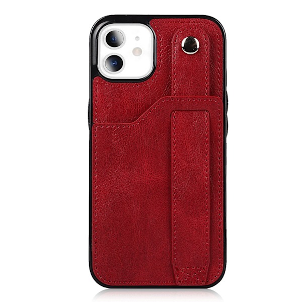 Fodral för iPhone 13 mini rött armband läder mode korthållare multifunktionell