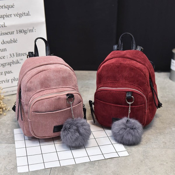 Kvinner jente ryggsekk skulderveske skolesekk Casual Allsidig Enkel Retro Corduroy Pure Mori Student Red