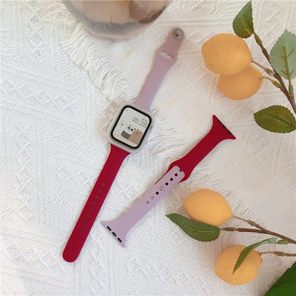 Klockarmband för Apple Watch iWatch 38mm Small S-Vinröd + Lavendellila + Frostat Transparent