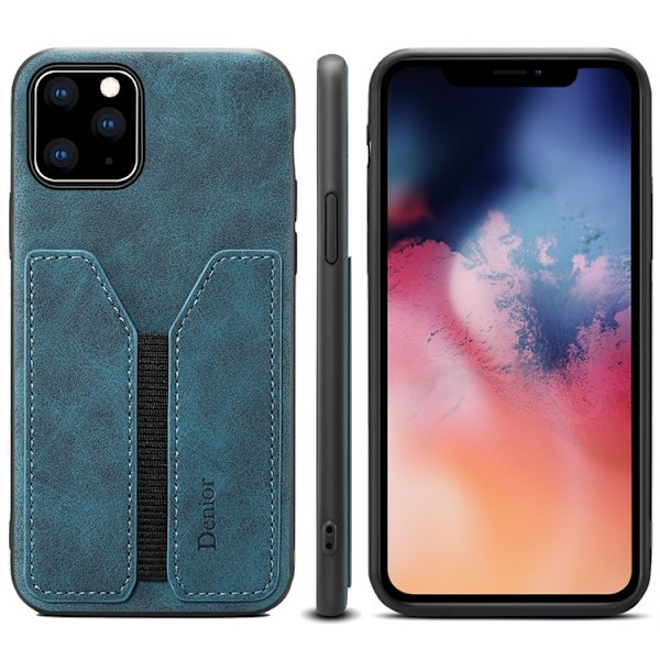 Fodral för iPhone 14 6,1 tum blått kortfack fullt kant anti-fall läder