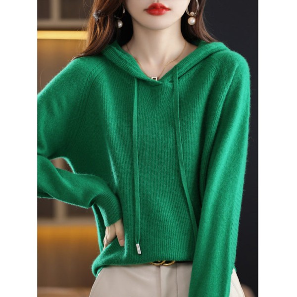 Kvinder Strik Efterår Vinter Sweater Hættetrøje Hættetrøje Lazy Coat Green XL