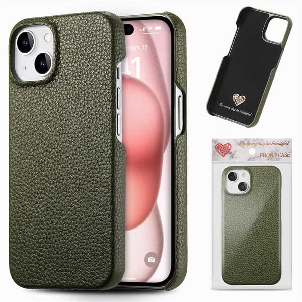 Etui til iPhone 17 Pro Max Midnight Green Simpel solidt læder halv-kant