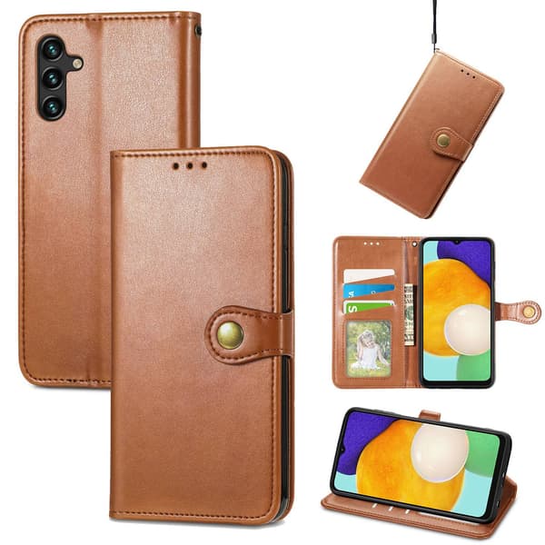 Etui til Samsung A23 E Lys Brun Flip Visittkort