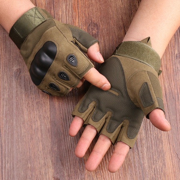 Kvinner Menn Sykkelhansker Tactical Outdoor Riding Military Fans Anti-Cut Hard Shell Half Finger army green-2 XL