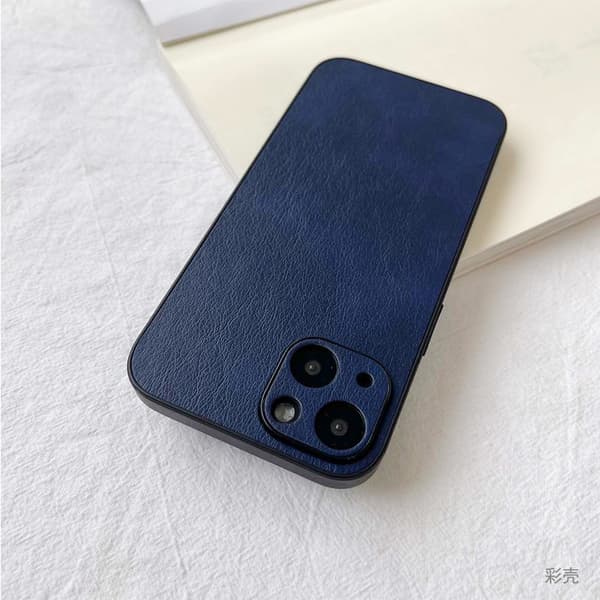 Fodral för iPhone 14pro blått läder fullständigt anti-fall enkelt solid high end nisch