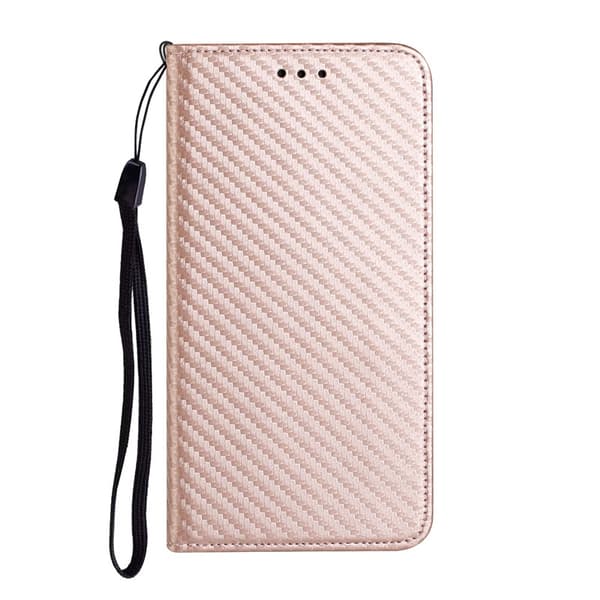 Fodral för iPhone 14 Plus Roséguld Kolfibertextur Magnetiskt Läderfodral Kol