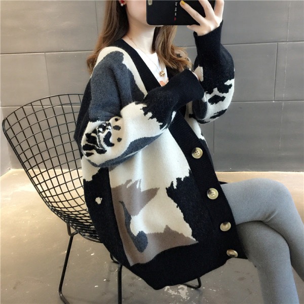 Kvinder Strik Efterår Vinter Sweater Cardigan Frakke Lazy Style Kvinders løst ydre beklædning Gray 67*112*58cm