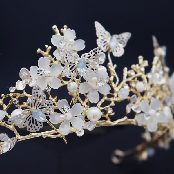 Brudetilbehør Hårtilbehør Fairy Beautiful Butterfly Floral Crown Gold