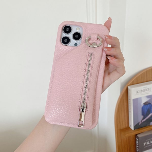 Etui til iPhone 13mini lychee mønster møntpung kortholder pink japansk og koreansk