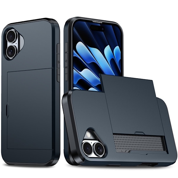 Skal för iPhone 13pro 6.1 tum marinblå skjutbart kortfack anti-fall hårt plånboksfodral