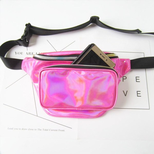 Menn kvinner Fanny Pack midjeveske Damegate Trendy Unik fargerik sport Skråbryst med én skulder 0602 rose red laser Pu