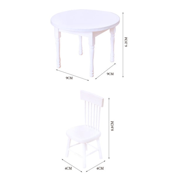 Miniatyrmöbler Leksak Doll House Gör-det-själv-dekoration Tillbehör Mini 1:12 Vit runt set White Round Table set