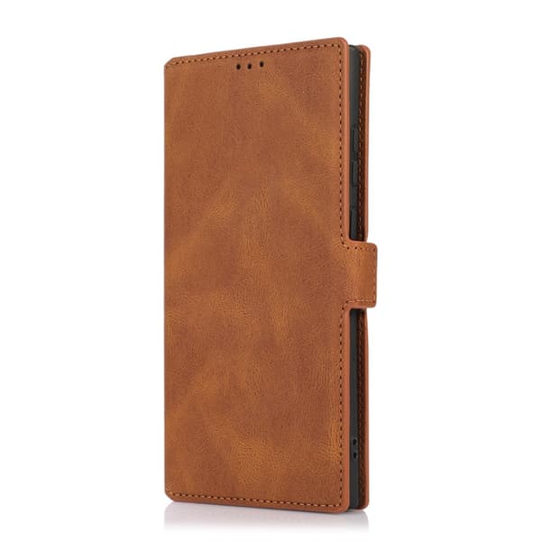 Etui til iPhone 14Pro brunt side-spenne retro skinn side ensfarget