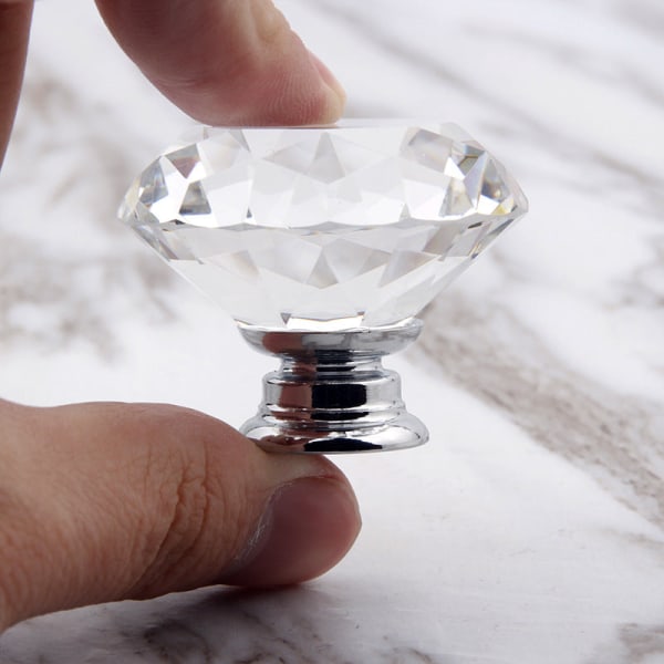 8 STK Clear 40mm Diamond Crystal Møbelhåndtak Garderobeskuff Dørhåndtak Transparent 40mm