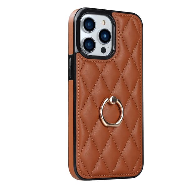 Fodral för iPhone 13PRO brun ins ring diamantfäste läder anti fall