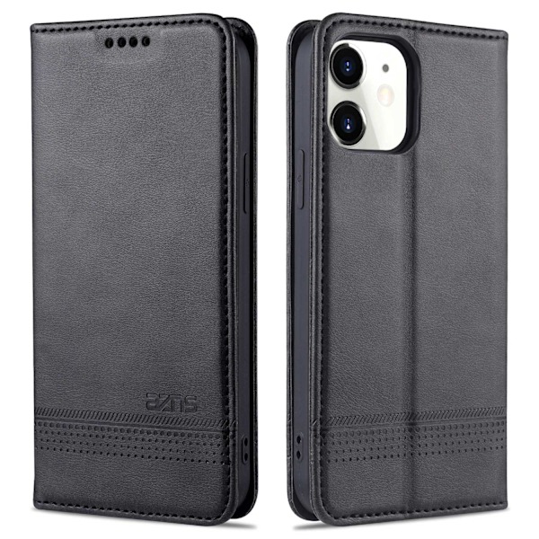 Etui til iPhone 13 Pro sort magnetisk kalvemønster kortslot flip business lukning læder