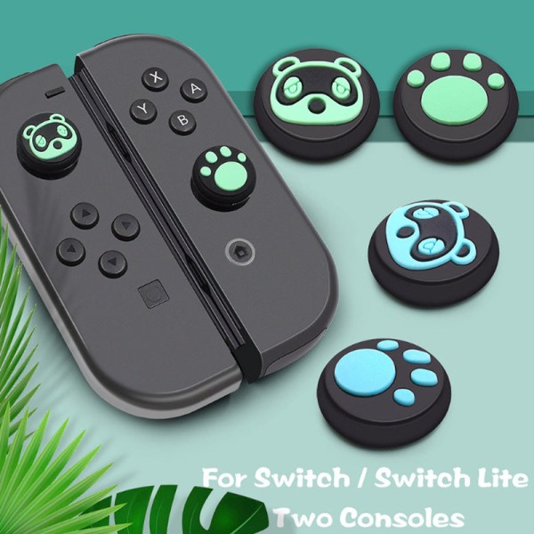 For Nintendo Switch Joystick Cap Animal Crossing Håndtak Joystick Cap OLED Lite Rocker Leaves green with White